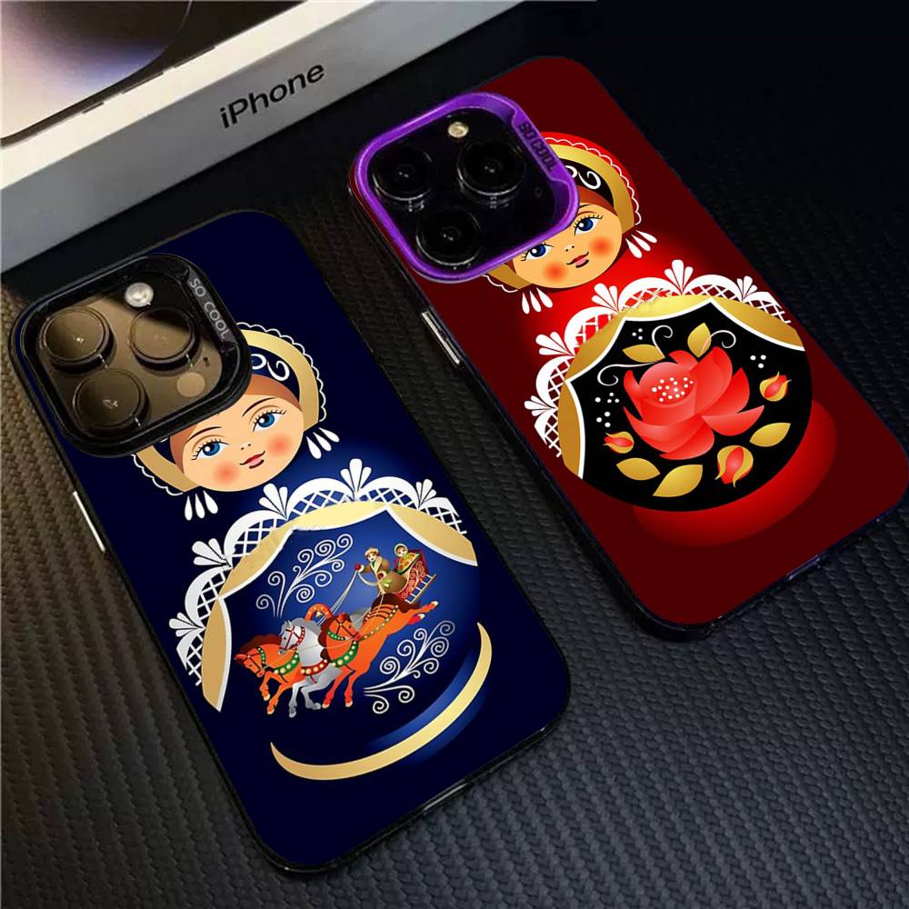 Матрешка Милый Чехол для Телефона для iPhone 17 16 15 14 13 Pro Max Plus Матовый Цветная Задняя Крышка