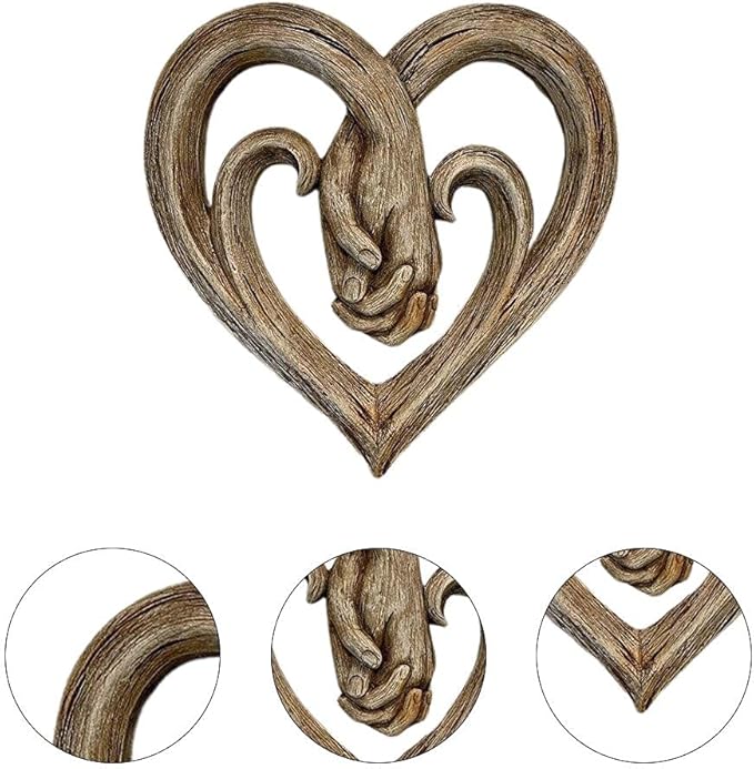Art Sculpture Heart Holding Hands Wall Decor Decorative - Faux Wood Finish - Forever Love