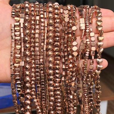 Ручной работы Цвет Розовое Золото Покрытием Гематитовые Бусины Натуральные Бусины Рондель для Изготовления Ювелирных Изделий DIY Подвески Аксессуары Для Браслетов 15 дюймов