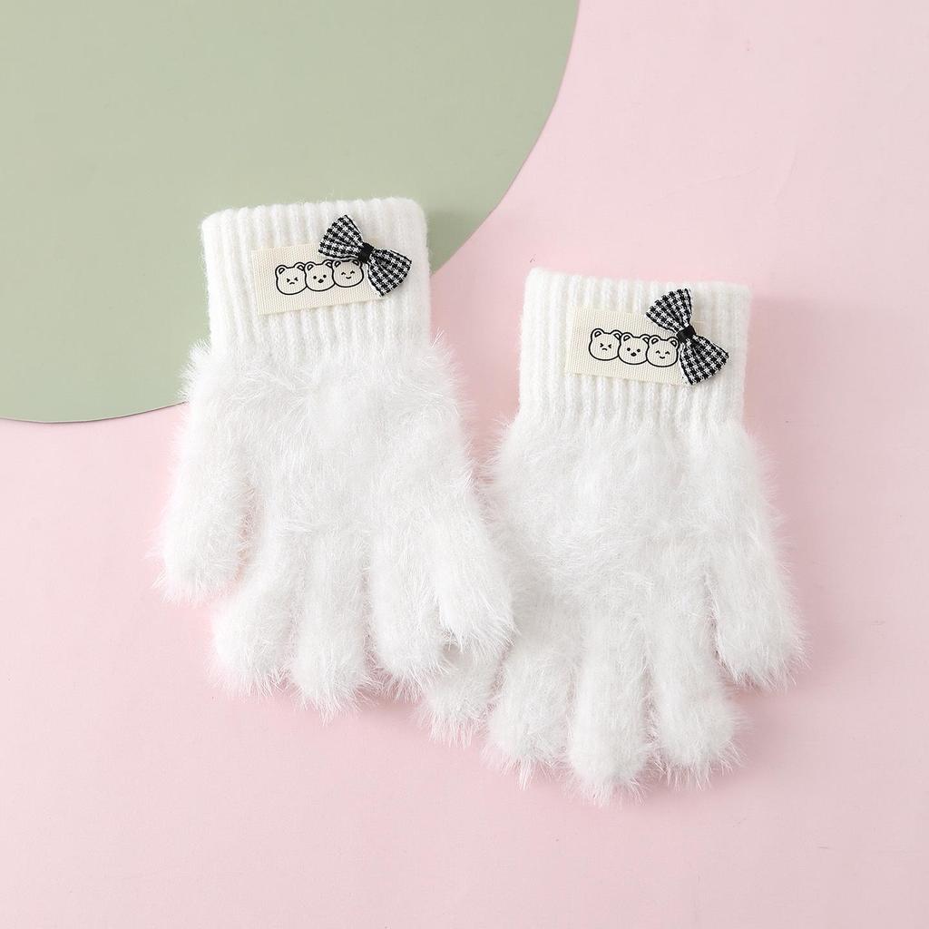 Детские зимние перчатки в корейском стиле с милым медведем - Теплые, Защищающие от холода, Пятипалые для мальчиков и девочек