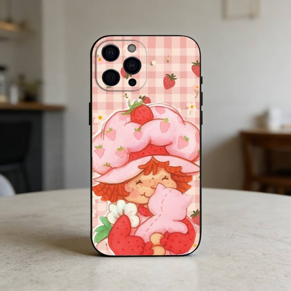 S-Strawberry S-Shortcake Wave Phone Case For iPhone 17,16,15,14,13,12,11 Plus,Pro Max,SE4Soft Silicone Black Cover