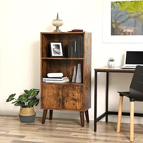 Retro Bookcase, 2-Tier Half-Fold with Doors, Storage Cabinet for Books, Photos, Decorations, In Living Room, Office, Library