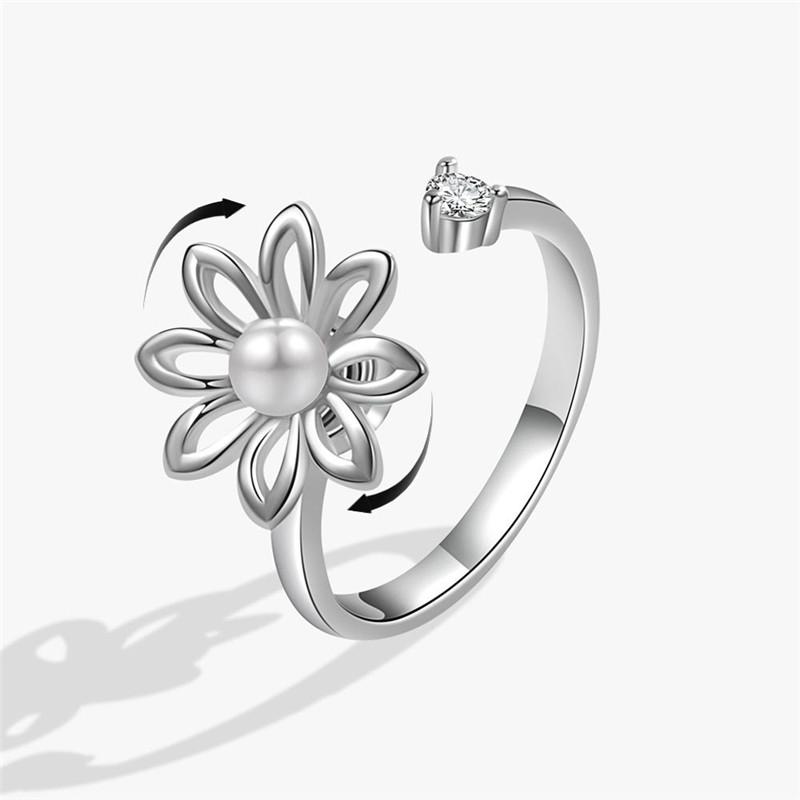 Fashion Beads Anxiety Ring Fidget Spinner Rings Korea Crystal Butterfly Flower Star Moon Ring Anti Stress Jewelry Gift