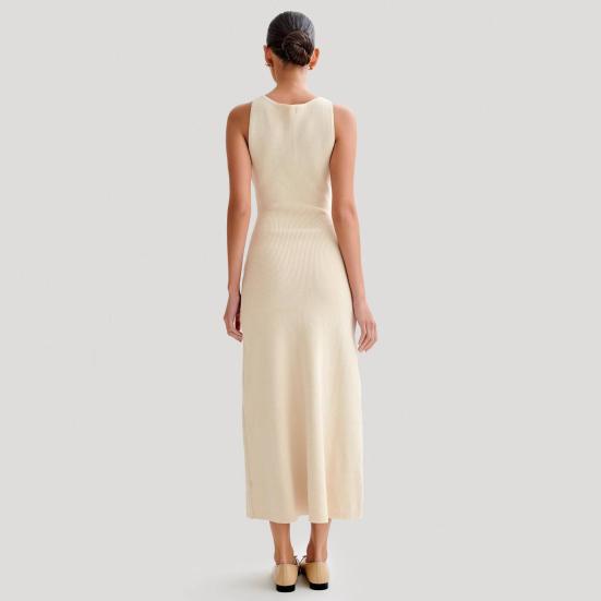 Летнее женское платье трикотажное платье-футляр Slim Fit сплошной цвет с круглым вырезом эластичное однобортное платье без рукавов на пуговицах длиной до середины икры