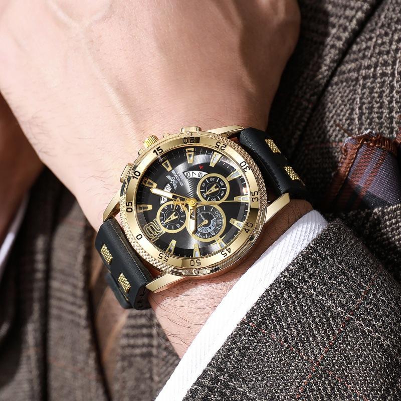 Новые Многофункциональные Спортивные Часы с Хронографом и Календарем на Силиконовом Ремешке Подделка Под Тройной Циферблат Большой Циферблат Доминирующие Бизнес-Часы Кварцевые