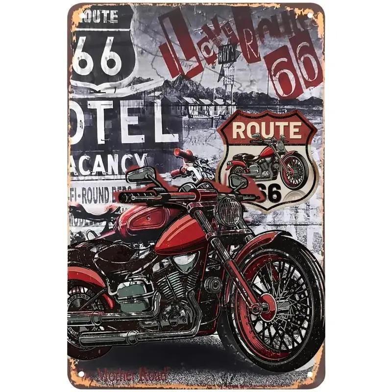Vintage Route American Classic Motorcycle Neon Style High Definition Metal Tin Sign Wall Art HD Printed Tin Plate Decor for
