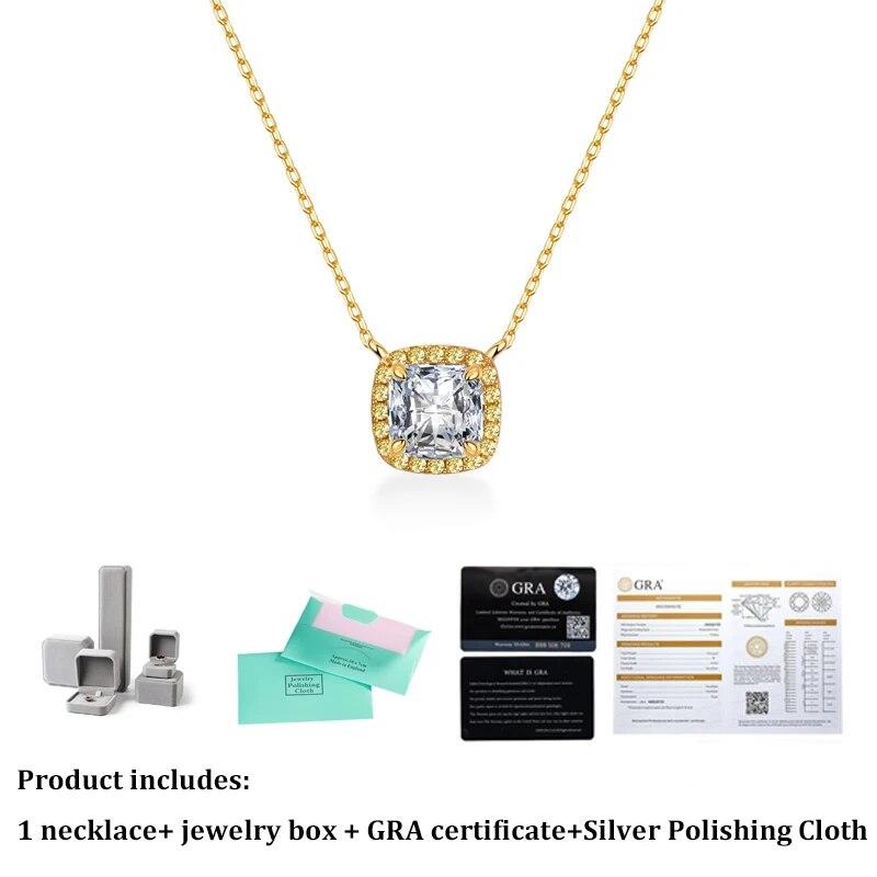 Real Moissanite Square Pendant Necklace D Color 1ct Emerald Cut Pure S925 Sterling Silver 18K Gold for Women Fine Jewelry