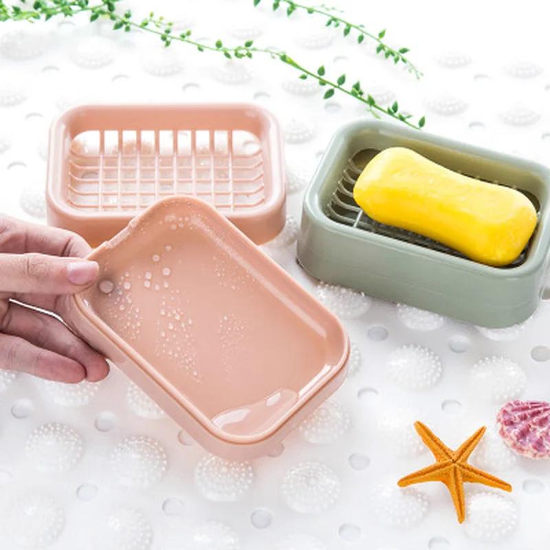 1PC Soap Holder Double-layer Bathroom Accessories Plastic Shower Soap Dish Non-slip Draining Tool Drainage Soap Box