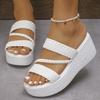 Модные женские летние плетеные босоножки на танкетке, черные, белые, на массивной платформе, шлепанцы, женские, на толстой подошве, нескользящие, пляжные шлепанцы, большие размеры