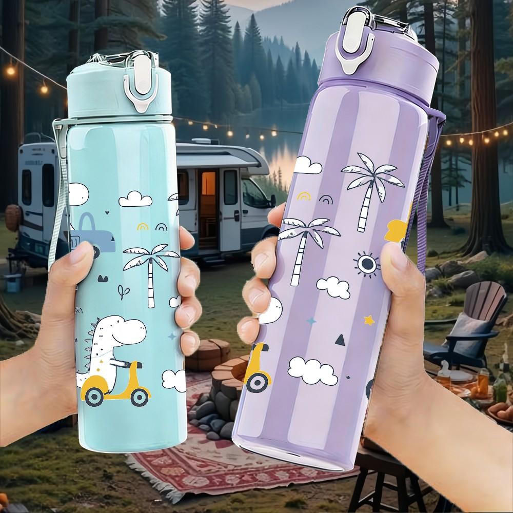 1PC Toy Car Transport Seamless Pattern 750ml Color Plastic Sports Water Bottle Leakproof Flip Straw Lid Suitable for Sports Office Home Use