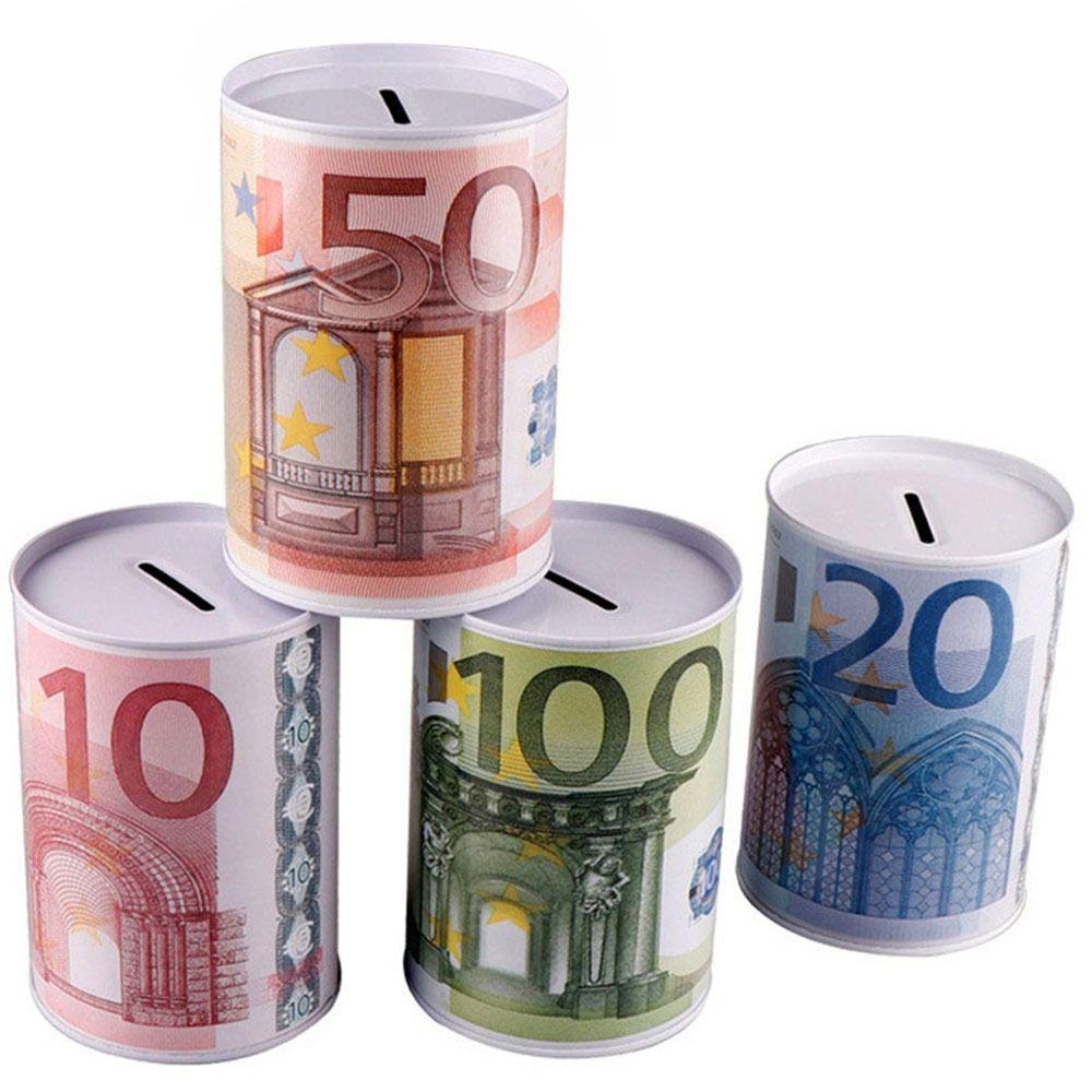 Cylinder Tinplate Durable Euro Decorative Money Box Coins Deposit Boxes Storage Box Money Bank