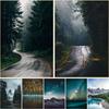Nordic Nature Landscape Green Forest Road Mountain Lake Poster Canvas Painting Wall Art For Modern Living Room Home Decoration