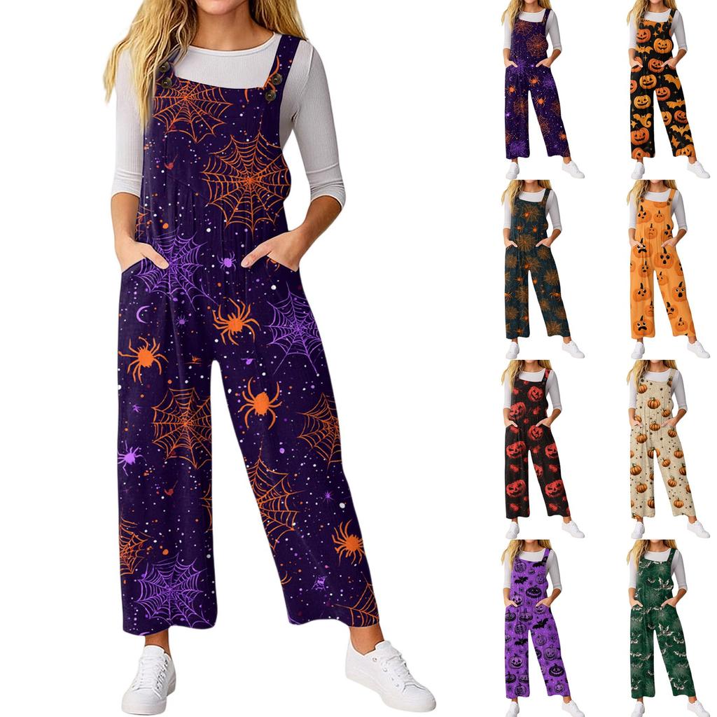Women’s Loose Casual Sleeveless Jumpsuit Halloween Printed Jumpsuit Printed Jumpsuit