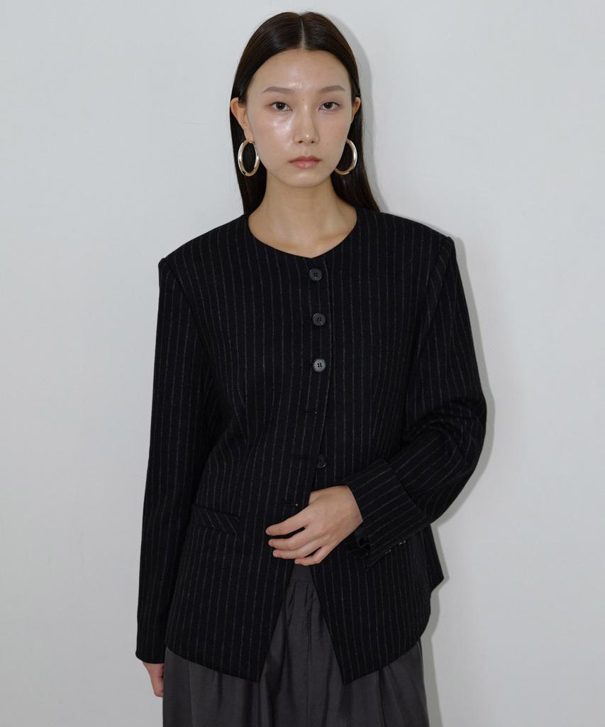 MAIS Stripe Hourglass Wool Jacket / Black
