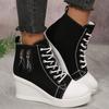 Fashion Women's Black White Wedge Sneakers Fashion High Top Lace Up Canvas Shoes for Women Lightweight Casual Platform Vulcanized Shoes