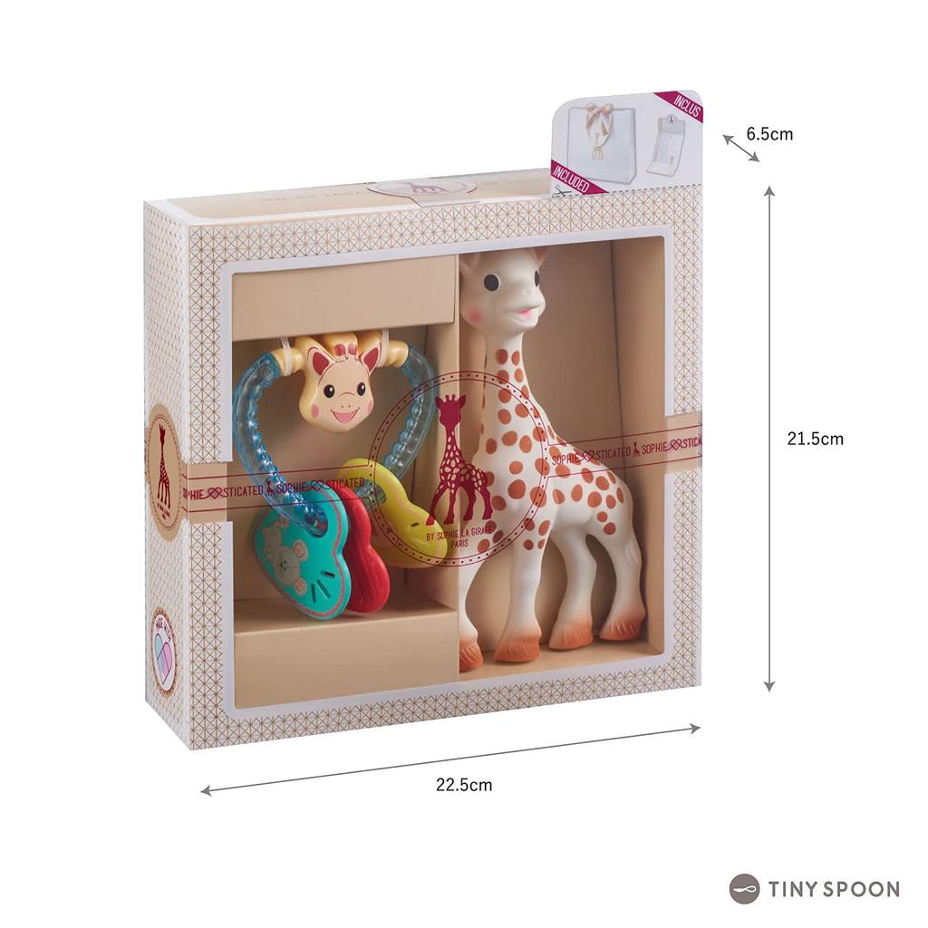 Подарочный пакет с погремушкой в форме сердца «Жираф Софи» и открыткой для сообщений. Японская игрушка «Вулли» для прорезывания зубов. Можно играть с 0 лет и 3–1 года. Первые детские товары.