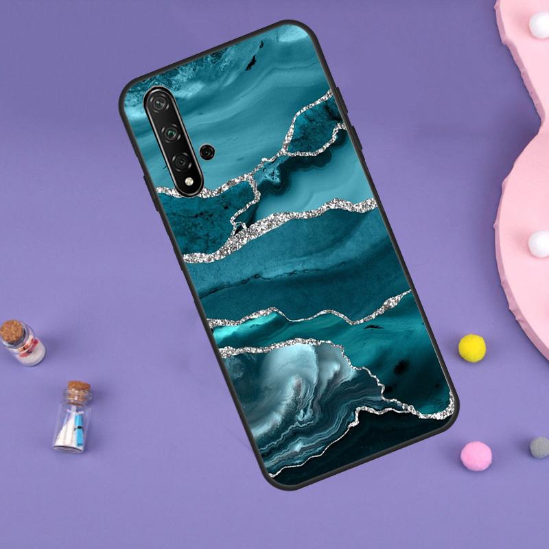 Чехол Teal Blue Gold Agate Marble Funda для Huawei Nova Y91 Y90 Y70 Y60 Y61 9 10 SE 11i 8i 7i 3i 5T P30 P40 Lite P60 Pro