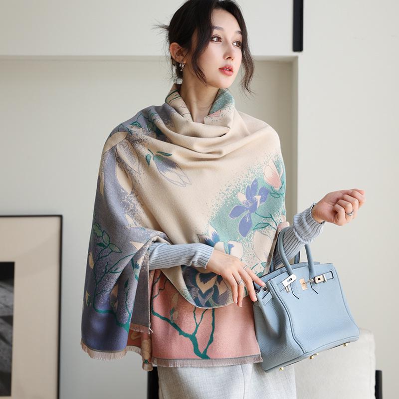 Женская высококачественная шаль двойного назначения 2024 года: Стильное офисное одеяло и шарф из искусственного кашемира