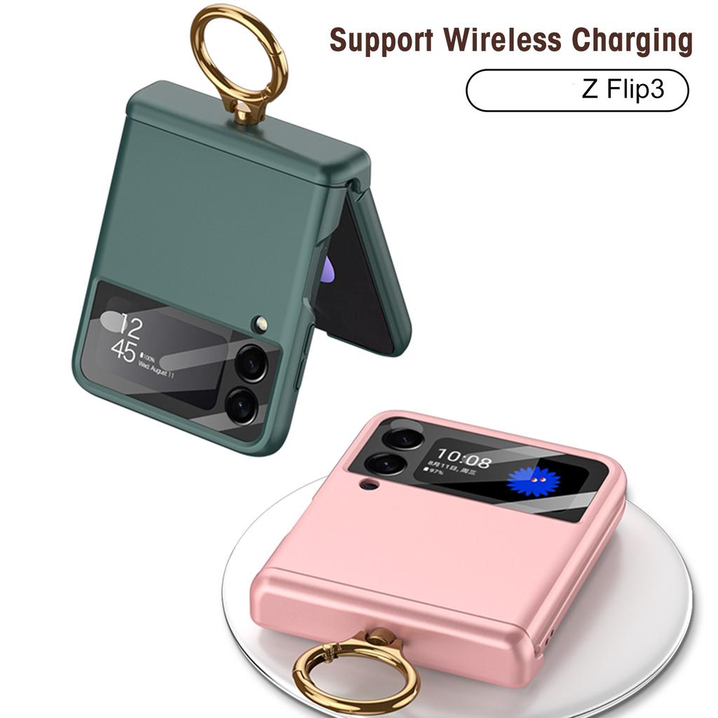 Anti -Slip Hard Pc Mobile Phone Case For Samsung Galaxy Z Flip 3 5g Flip3 Finger Ring Holder Precise Cutout Cover