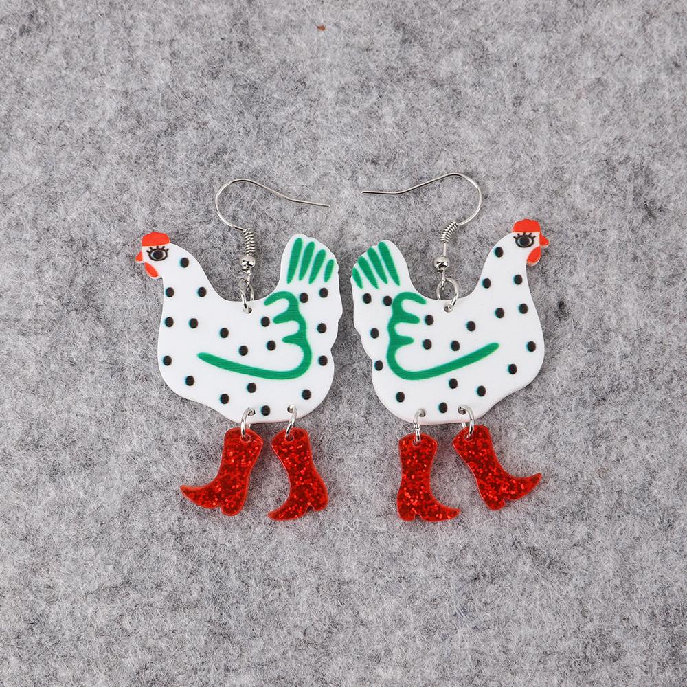 Funny High Heels Hen Dots Acrylic Drop Earrings for Women Girl Cartoon Graffiti Printing Chicken Dangle Earrings Fashion Jewelry