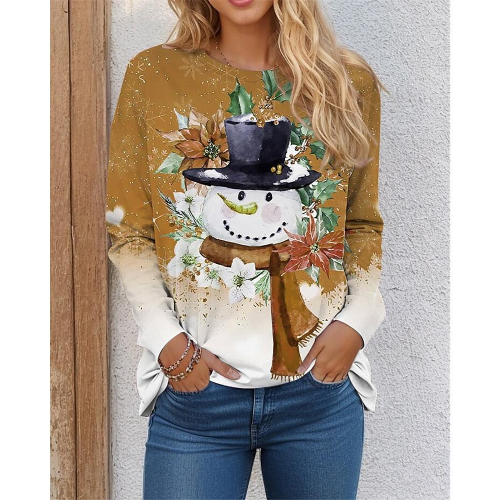 Рождественский узор снеговика женские модные футболки осень-зима с длинным рукавом 3D-принт уличный тай-дай рождественские топы 3XL большой размер