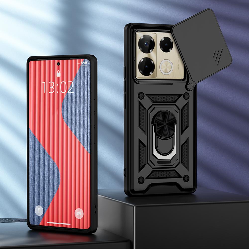 KEYSION Ударопрочный чехол для Infinix Note 40 Pro+ 5G Slide Camera Protection Metal Ring Stand Phone Cover для Infinix Note 40 4G