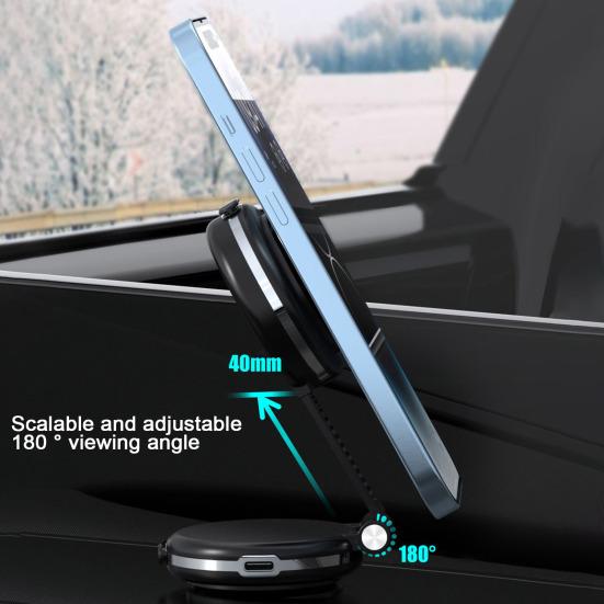 Магнитный держатель для телефона с двумя присосками, беспроводная зарядка, регулируемое крепление на приборную панель автомобиля для дома