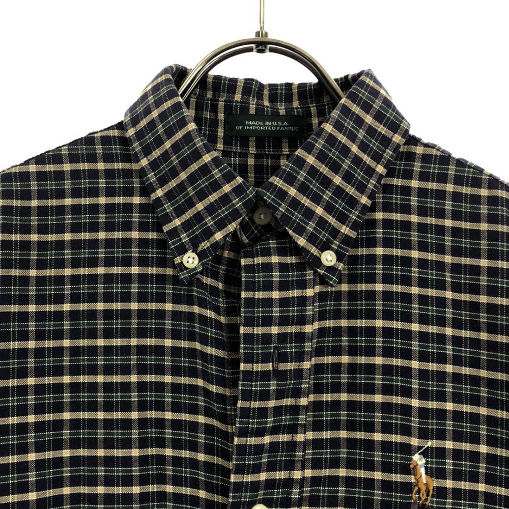 Поло от Ralph Lauren 80-е Винтаж Мальчиковый размер Зеленый ярлык Сделано в США Клетчатый узор Рубашка с длинным рукавом на пуговицах Мужская Б/У