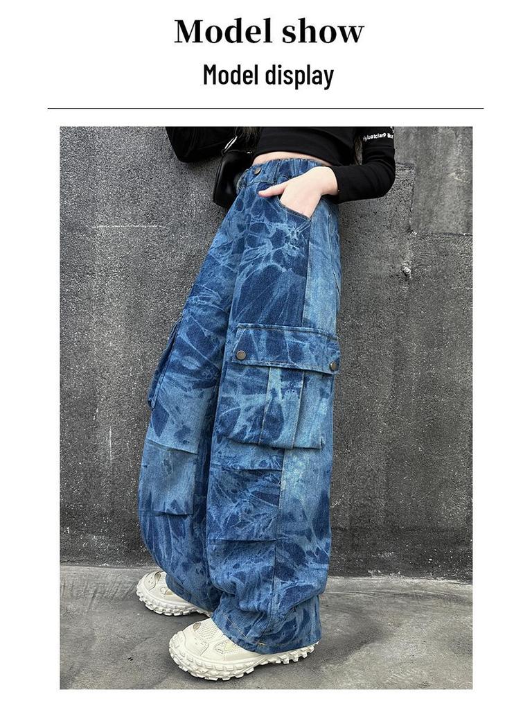 Трендовые свободные джинсы карго для девочек, весна/осень 2025