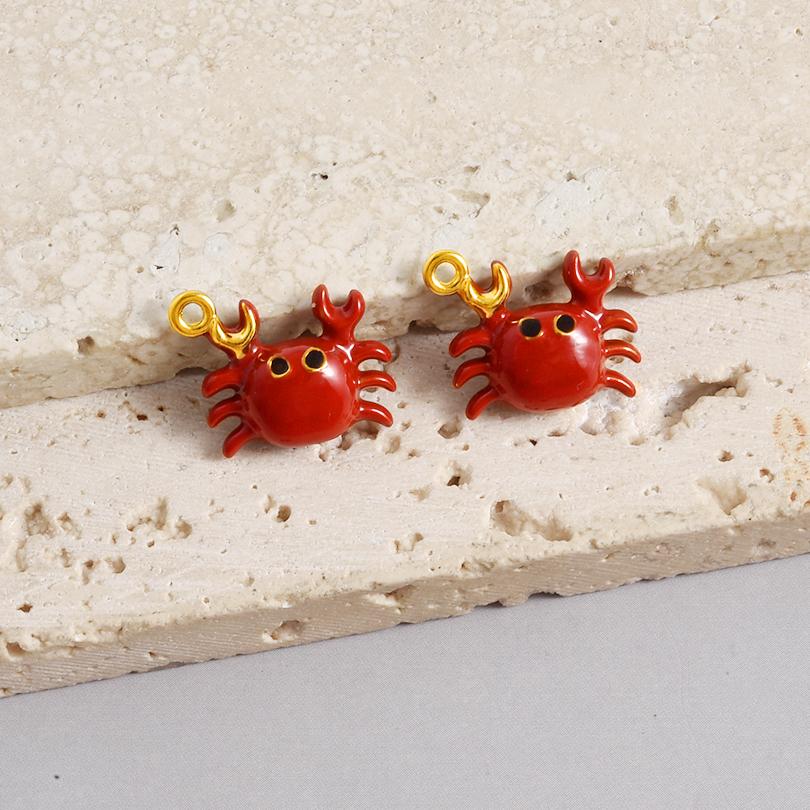 2pcs Red Lobster Crab Coral Real Gold Plated Stainless Steel Enamel Charm For Jewelry Making Supplies DIY Beach Necklace Pendant