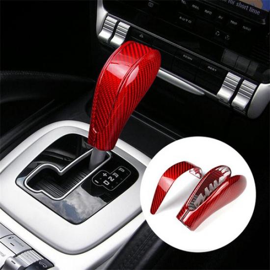 2x Luxury Red Carbon Fiber Car Gear Shift Knob Decoration For Cayenne 07 08 09