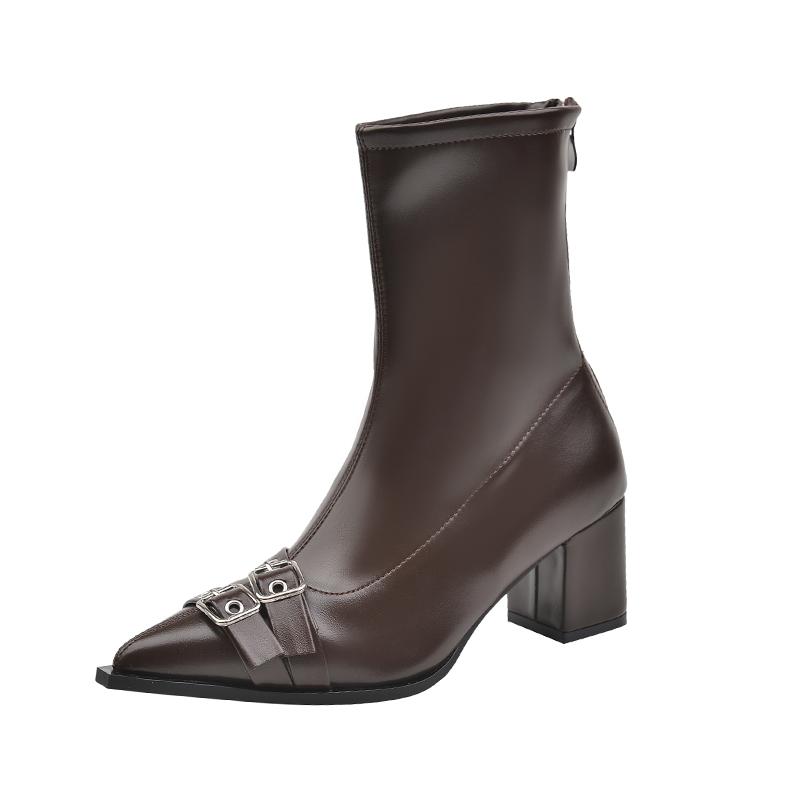 Модные Aphixta Роскошные Кожаные Женские Ботильоны Металлическая Пряжка Застежка-молния сзади Современные Ботинки Обувь Женские Ботинки botines para mujeres