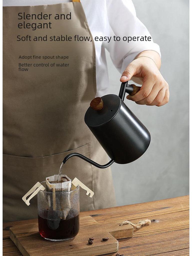 Кофейник из нержавеющей стали 304 с ручкой из цельного дерева, узкий носик, 600 мл