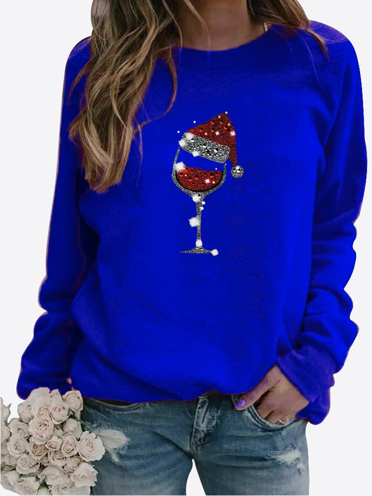 Spring and Autumn Women's Christmas Theme Printed Sweater Thickened Round Neck Long Sleeve Casual Sweatshirt Plus Size Top