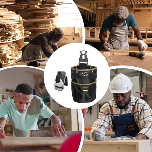 Two-Tier Tool and Nail Pouch with Spring Closure and Detachable Tool Holder, Prevents Tools from Falling, Easy to Attach to Belt, Multi-Function Pocke