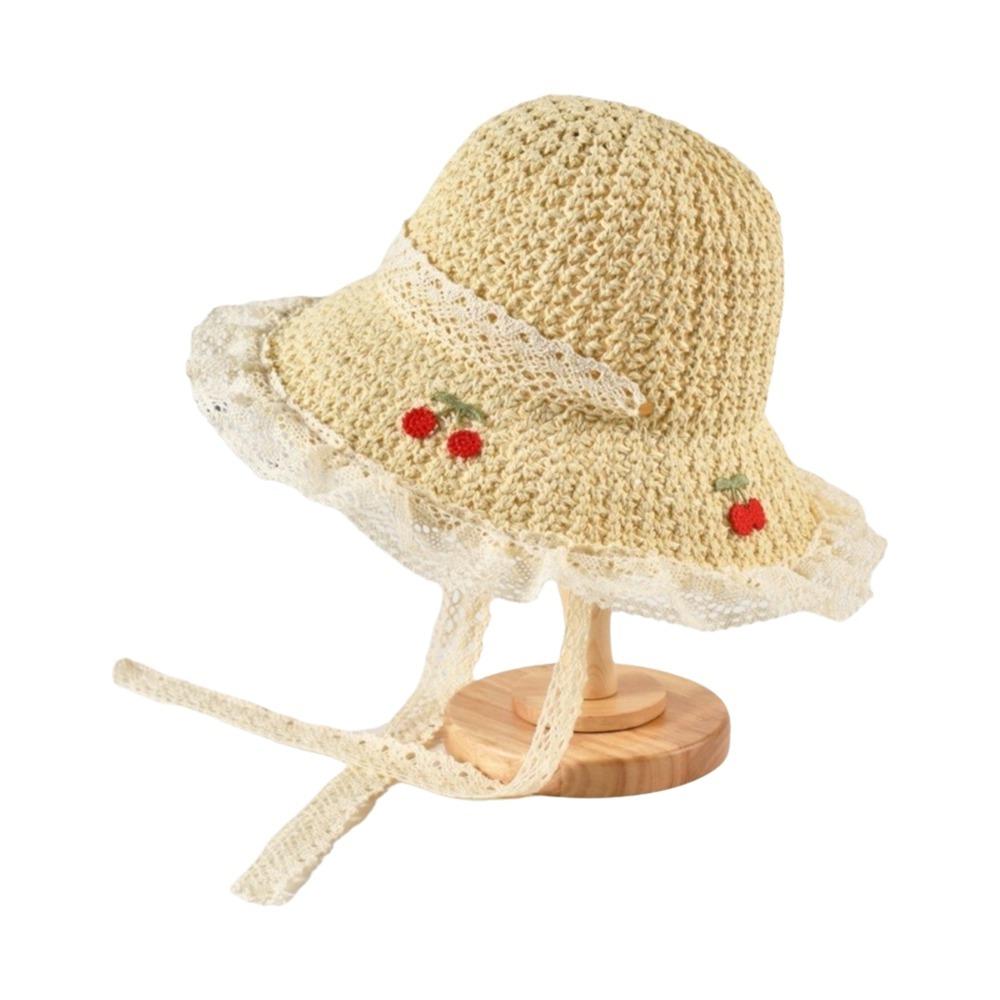 Cherry Embroidered Straw Fisherman Hat Lace Woven Bucket Hat Unique Women Sun Hat Ladies