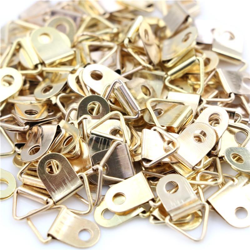 100Pcs Mini Golden Triangle D-Ring Picture Oil Painting Mirror Po Frame Hook Hanger 10X20Mm Furniture Accessories