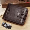 RFID Anti-theft Brush Men's Leather Wallet First Layer Cowhide Short Coin Purse Zipper European and American Retro Leather Men's Bag