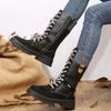 New Mid Calf Modern Boots for Women Winter Round Toe Knitted Leather Pacthwork Gothic Shoes Lace Up Side Zip Non-Slip Boot Botas