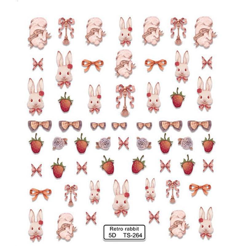 Cute Retro Rabbit 5D Nail Sticker Decal Nail Art Adhesive Diy Manicure Decor
