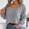 Women Autumn Winter Causal Solid Color Square Neck Fried Dough Twists Lantern Sleeve Knitting Pullover Sweater