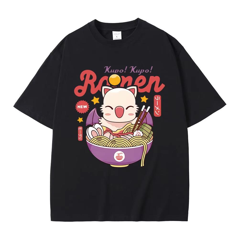 Game FINAL FANTASY XIV Merch T-shirt Funny Moogle Kupo Ramen Graphic T-shirts Men Women Casual Oversized Vintage Cotton T-shirts