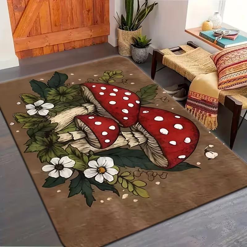 Mushroom Forest Printed Carpet Anti Slip Aesthetic Carpet Living Room Bedroom Dining Room Large Floor Mat Moon and Star Patterns