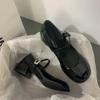 New Women's Mary Janes Shoes High Quality Patent Med Heels Dress Shoes Square Toe Shallow Buckle Strap Women's Shoes