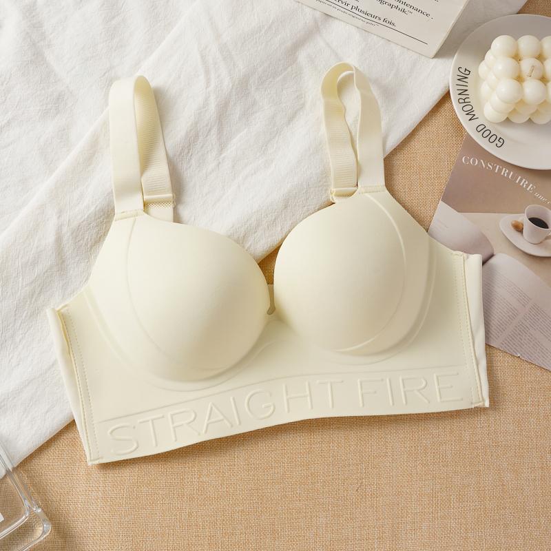Women's Solid Color Seamless Letter Underwear Large Chest Small Adjustment Push Up Bra