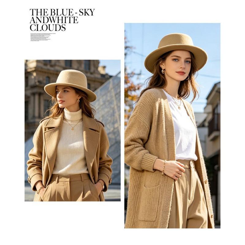 Women S Solid Flat Top Fedora Hat Warm Autumn Winter Elegant Casual