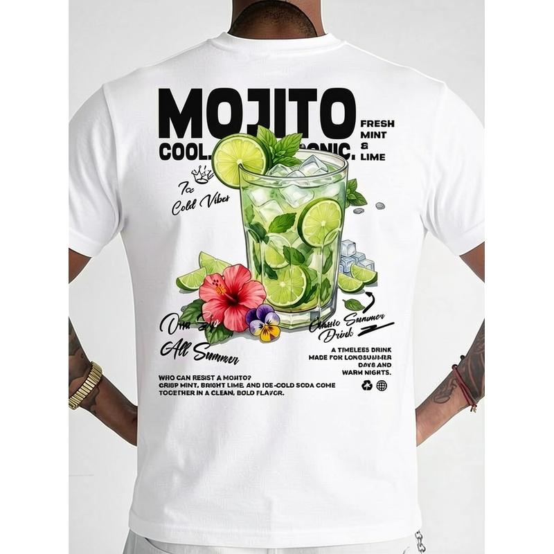 Новая мужская футболка, Свежая модная футболка с принтом 'MOJITO' акварельным узором