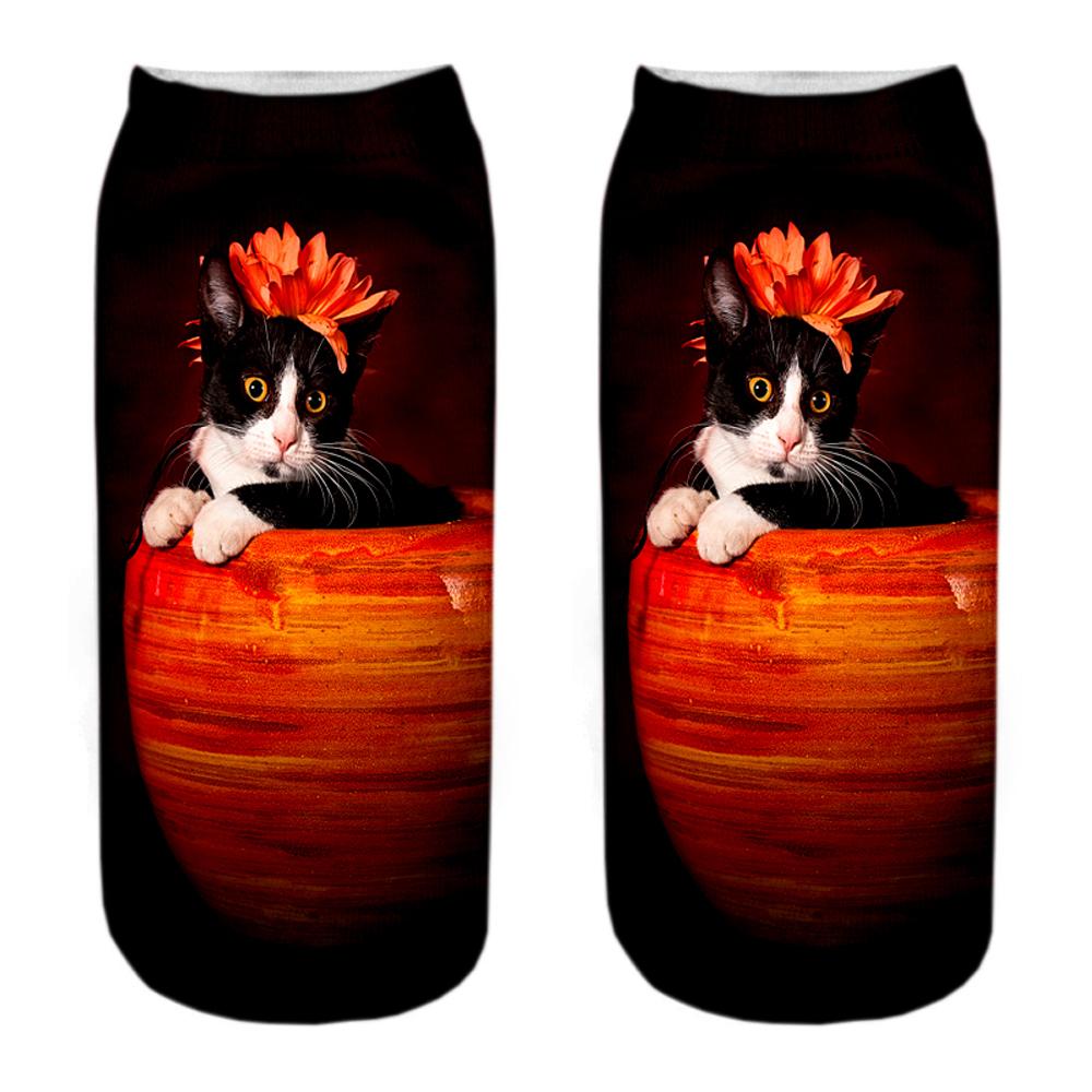 Новые 3D-принт Смешные Милые Мультяшные Котята Унисекс Короткие Носки Креативные Красочные Носки с Несколькими Котами Счастливые Низкие Носки до щиколотки Для Женщин