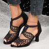 2024 Summer Roman Women Shoes Fashion Stiletto Rhinestone Hollow Fish Closed Toe Sexy Dance Shoes Plus Size 43 Ladies Sandals