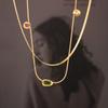 Retro Three-Color Glass Stone Pendant Collarbone Chain Women'S Light Luxury Niche Stacked Wearing Wind Titanium Steel Plated 18K Gold Jewelry